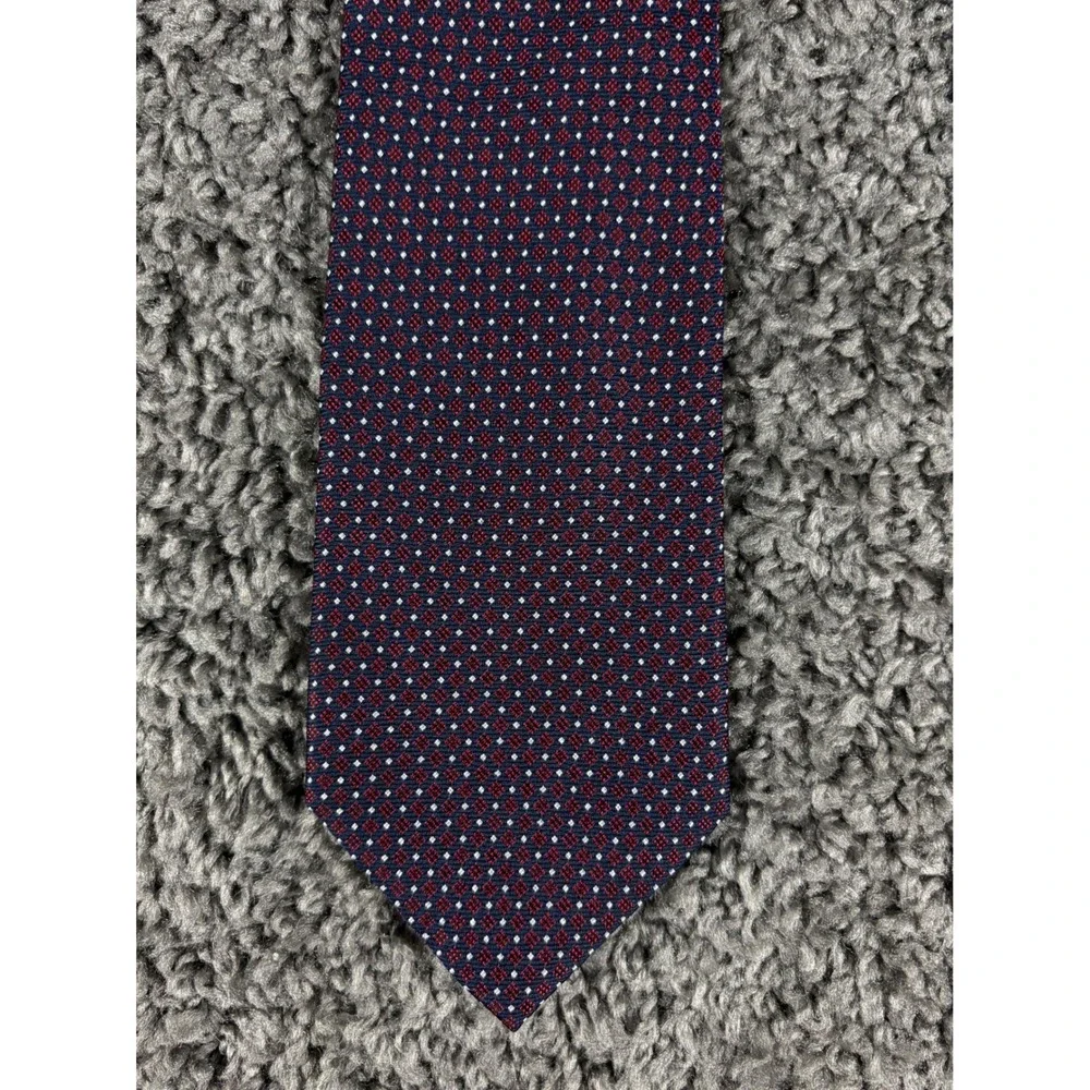 Lauren Ralph Lauren Mens Silk Tie Navy Blue Red Geometric Micro Dot Silk Necktie